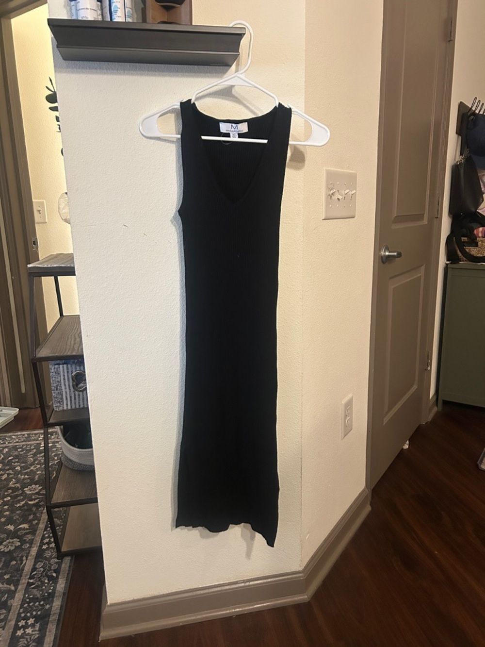 Ribbed Knit Black Sleeveless midi Dress with slit
